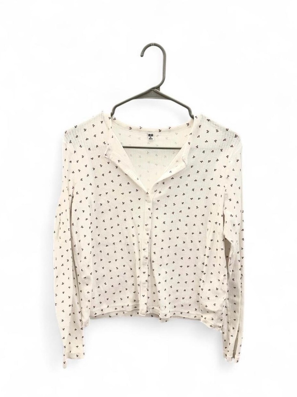 Uniqlo cherry Women's Cream Printed Button-Front Top - size medium